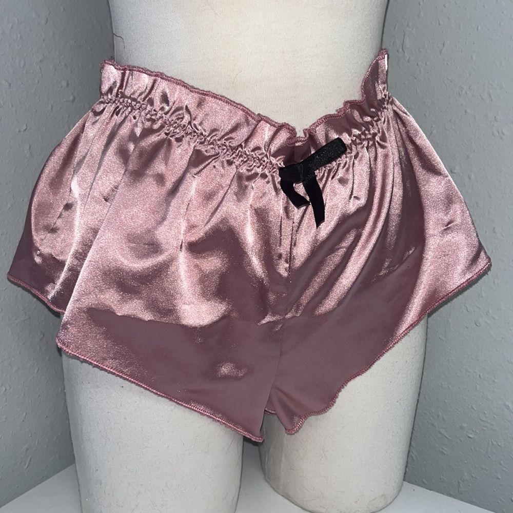 Blush Rose Pink Ruffled Satin Intimates, Pajama Lingerie Shorts! fits Small